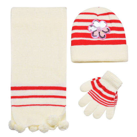 Kids Winter Hat, Scarf & Gloves Set – Sequin Flower (12 pcs Assorted Colours)