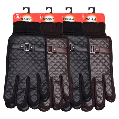 Mens Quilted Faux Leather Touchscreen Gloves (12 Pairs)