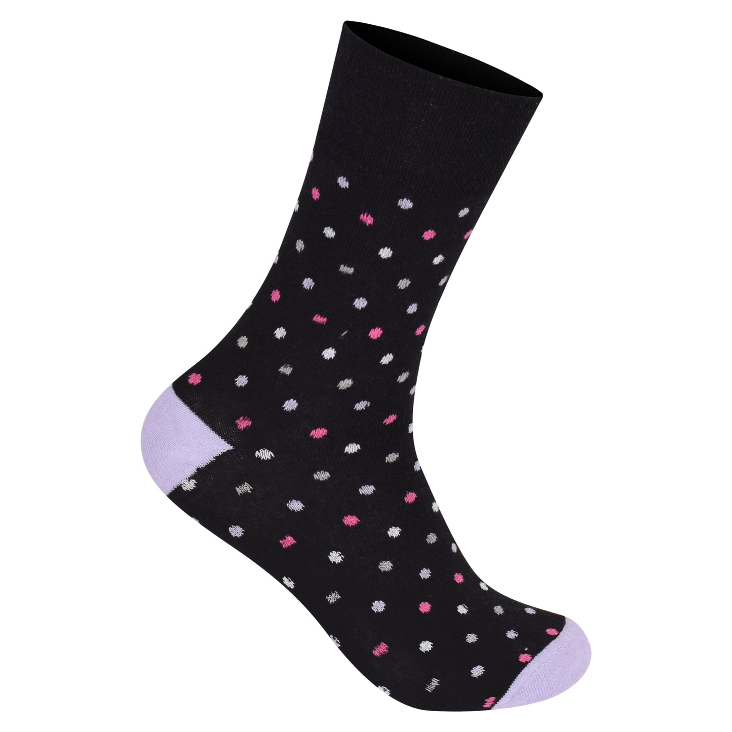Ladies Non Elastic Diabetic Socks - Black Polka Dot (12 Pairs)