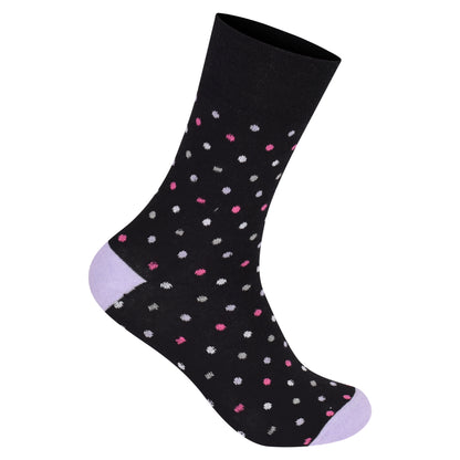 Ladies Non Elastic Diabetic Socks - Black Polka Dot (12 Pairs)
