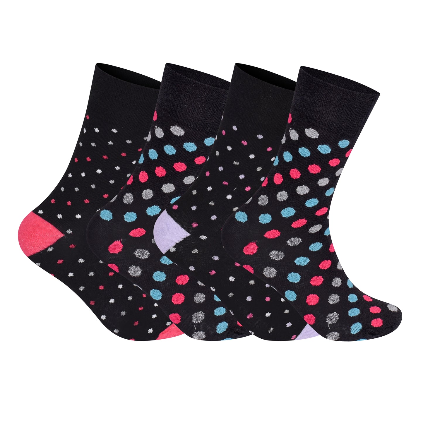 Ladies Non Elastic Diabetic Socks - Black Polka Dot (12 Pairs)