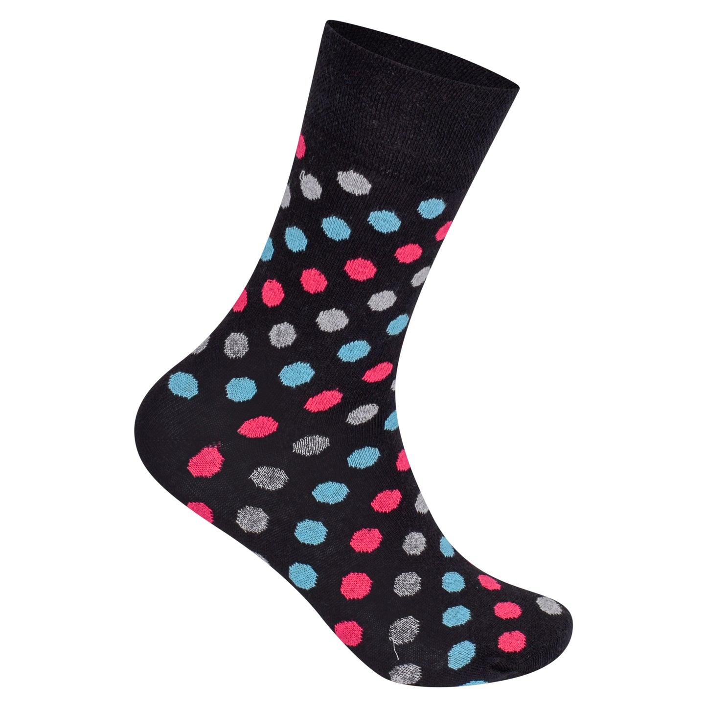 Ladies Non Elastic Diabetic Socks - Black Polka Dot (12 Pairs)