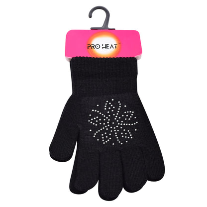 PRO HEAT™ Kids Thermal Magic Gloves - Rhinestones Flower (Assorted Colours)