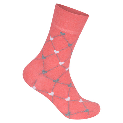 Ladies Non Elastic Diabetic Socks - Connected Hearts Pattern (12 Pairs)