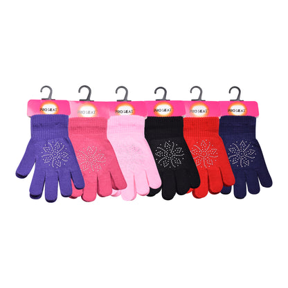 PRO HEAT™ Kids Thermal Magic Gloves - Rhinestones Flower (Assorted Colours)