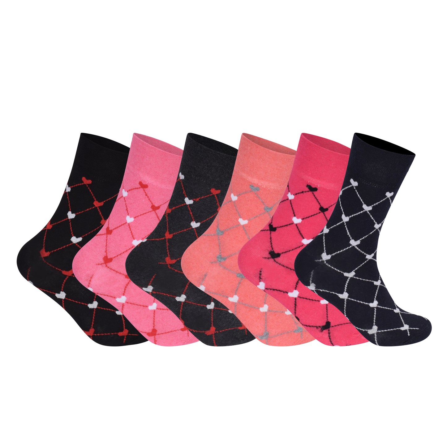 Ladies Non Elastic Diabetic Socks - Connected Hearts Pattern (12 Pairs)