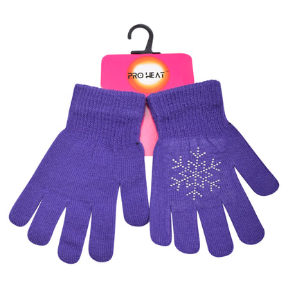 PRO HEAT™ Kids Thermal Magic Gloves - Rhinestone Snowflake (Assorted Colours)
