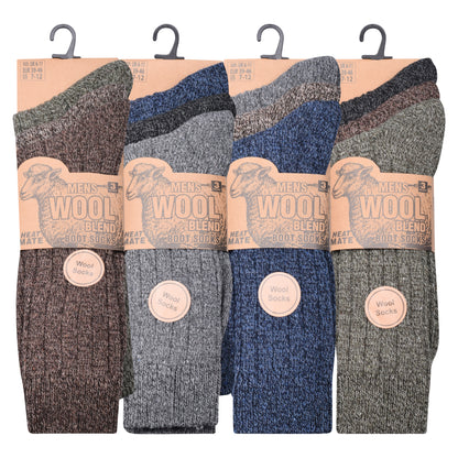 Mens Chunky Wool Blend Socks -Assorted (12 Pairs)