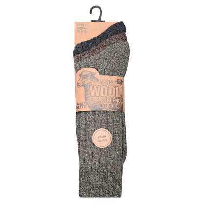 Mens Chunky Wool Blend Socks -Assorted (12 Pairs)