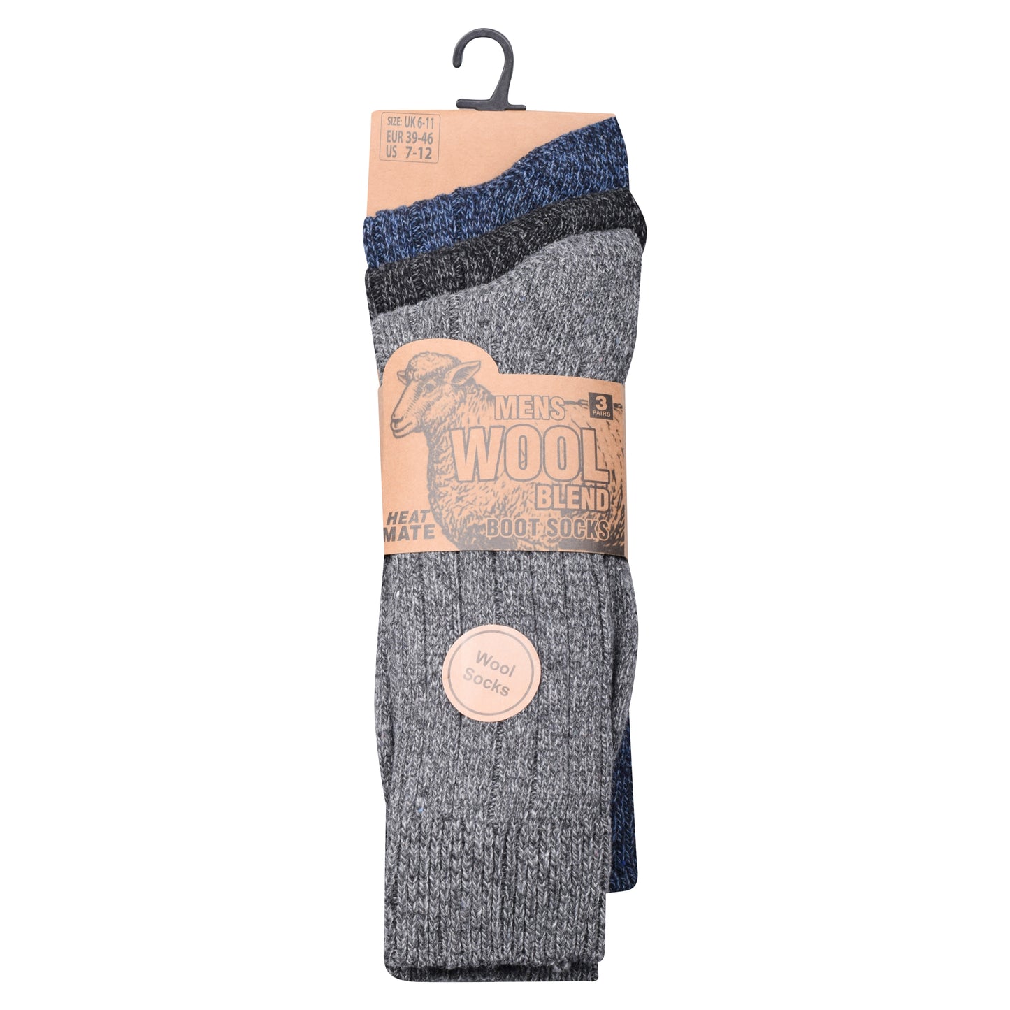 Mens Chunky Wool Blend Socks -Assorted (12 Pairs)