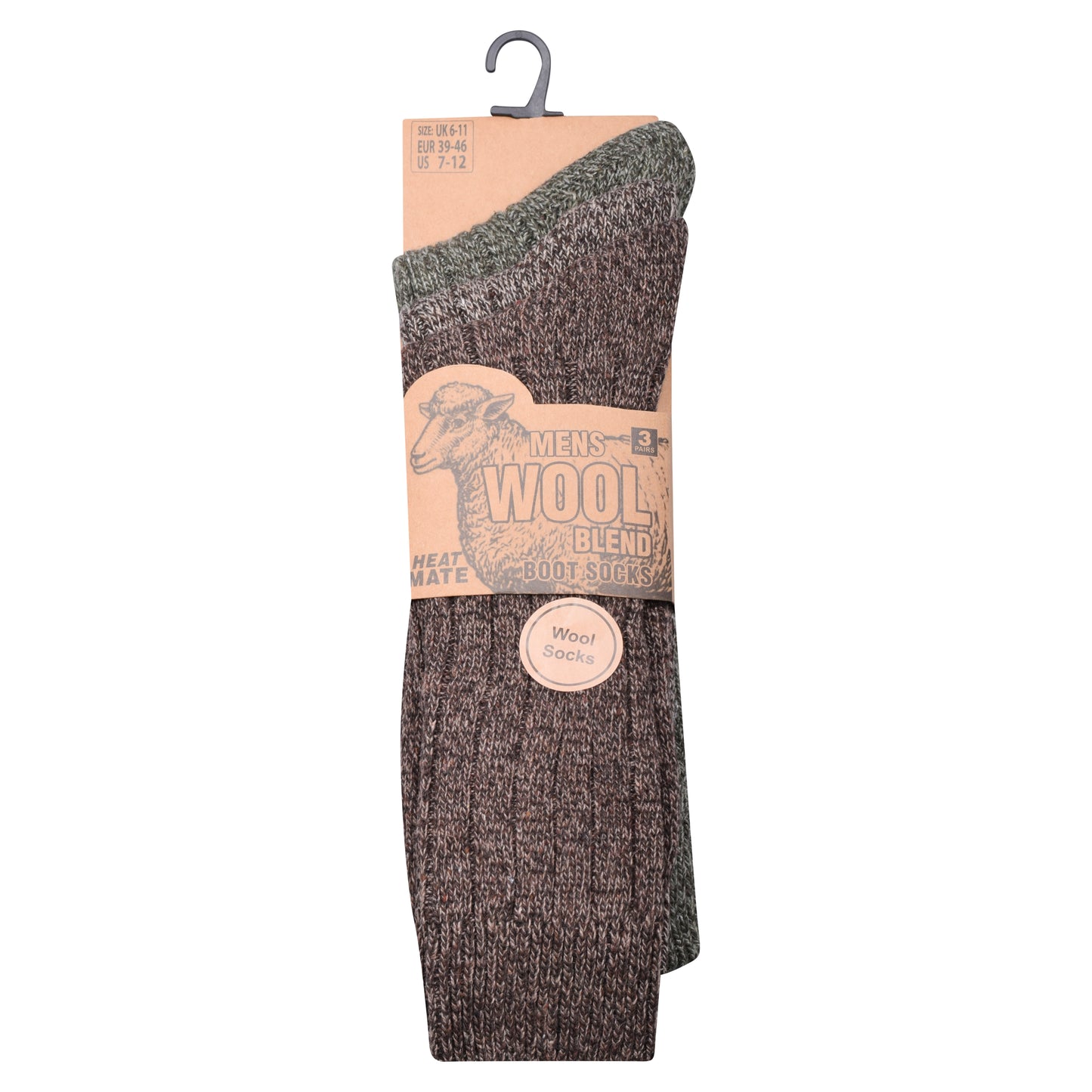 Mens Chunky Wool Blend Socks -Assorted (12 Pairs)