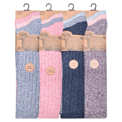 Ladies Long Chunky Wool Blend Socks - Assorted (12 Pairs)