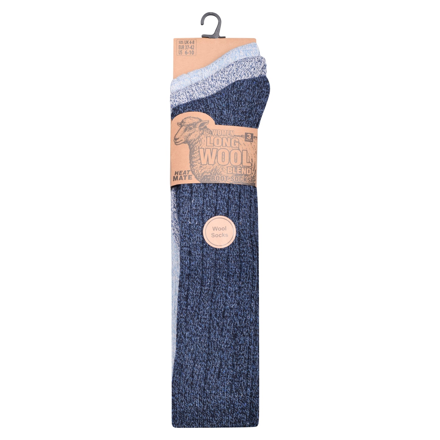 Ladies Long Chunky Wool Blend Socks - Assorted (12 Pairs)