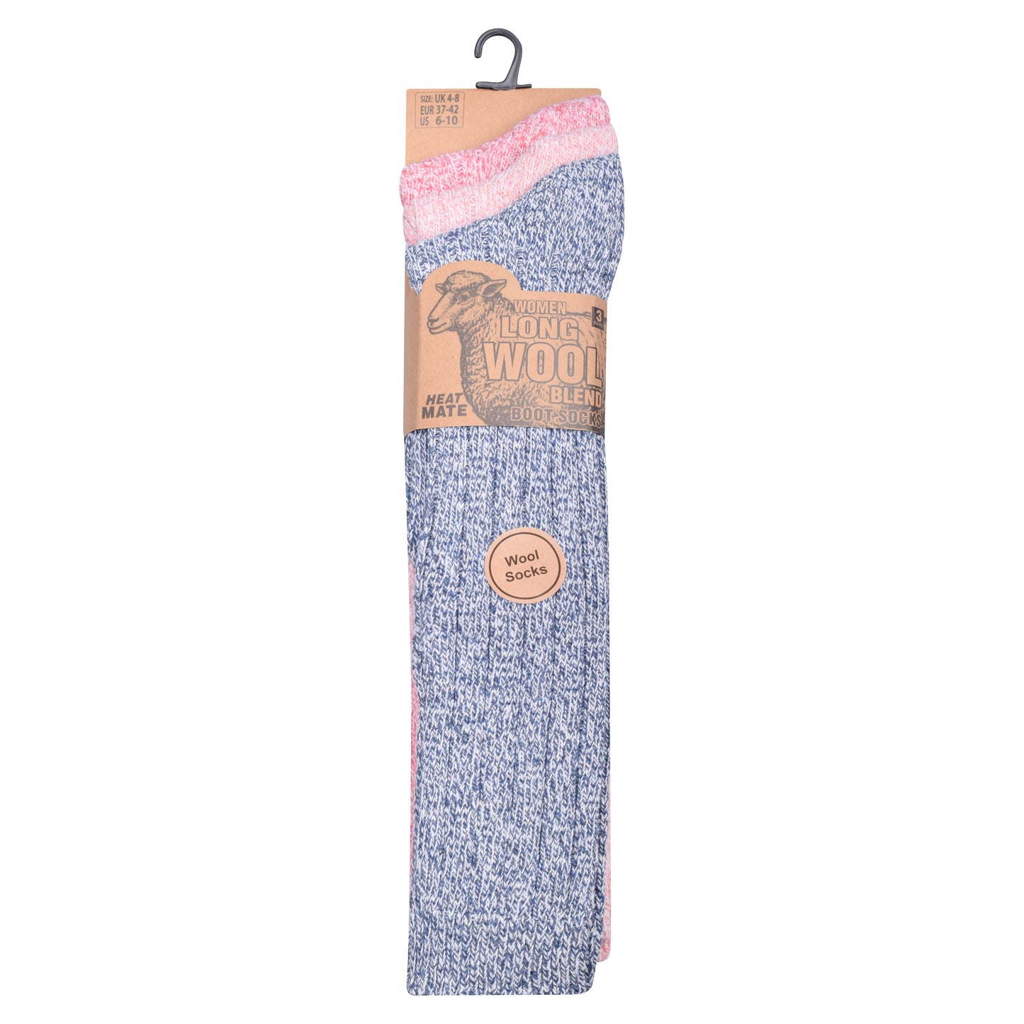 Ladies Long Chunky Wool Blend Socks - Assorted (12 Pairs)