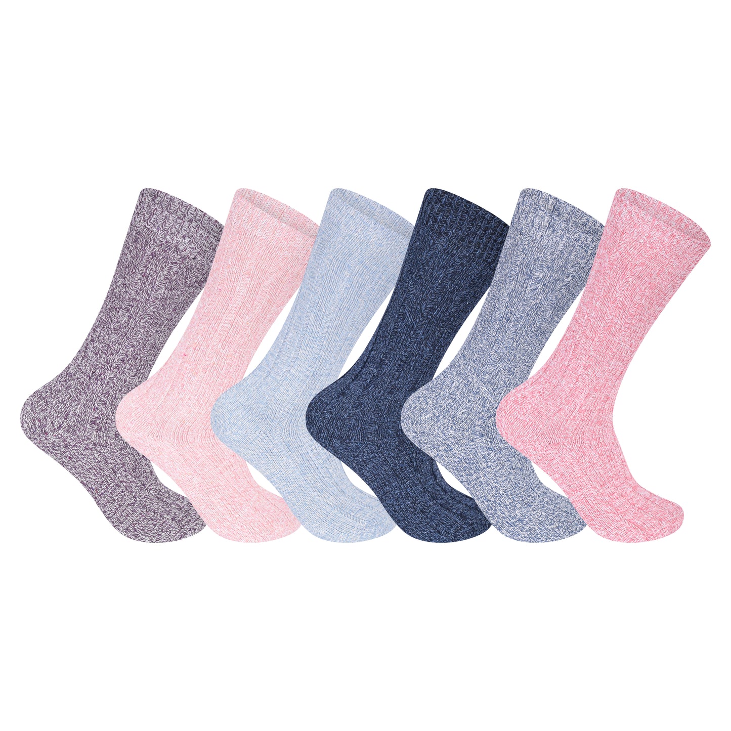 Ladies Long Chunky Wool Blend Socks - Assorted (12 Pairs)