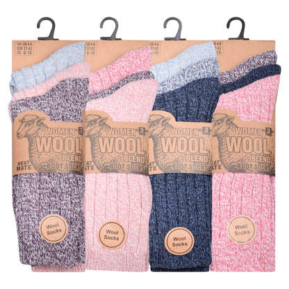 Ladies Chunky Wool Blend Socks - Assorted (12 Pairs)