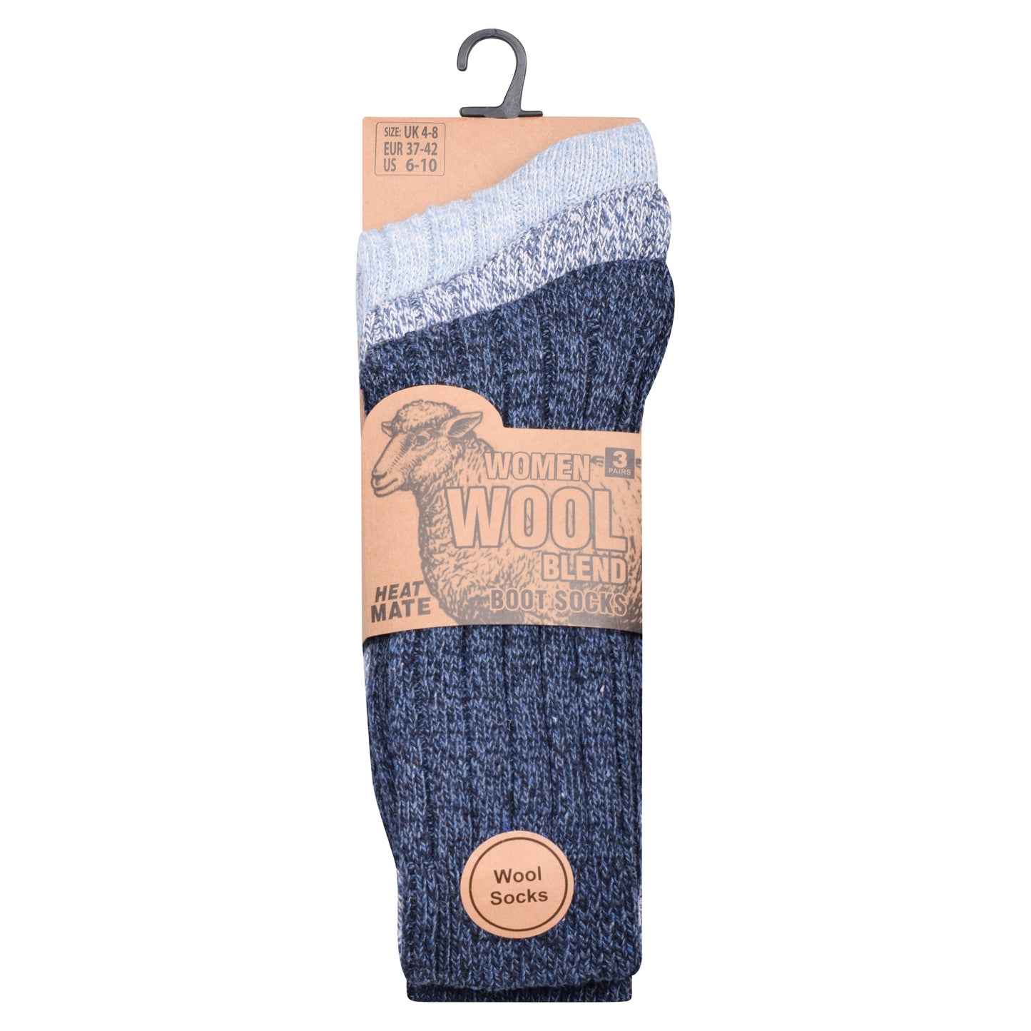Ladies Chunky Wool Blend Socks - Assorted (12 Pairs)