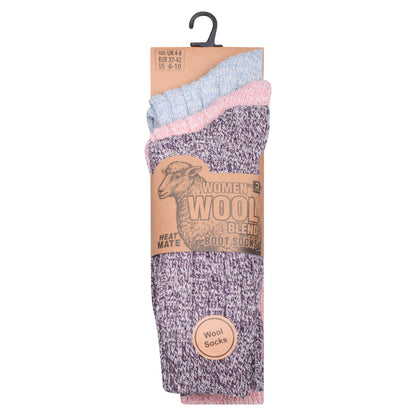 Ladies Chunky Wool Blend Socks - Assorted (12 Pairs)