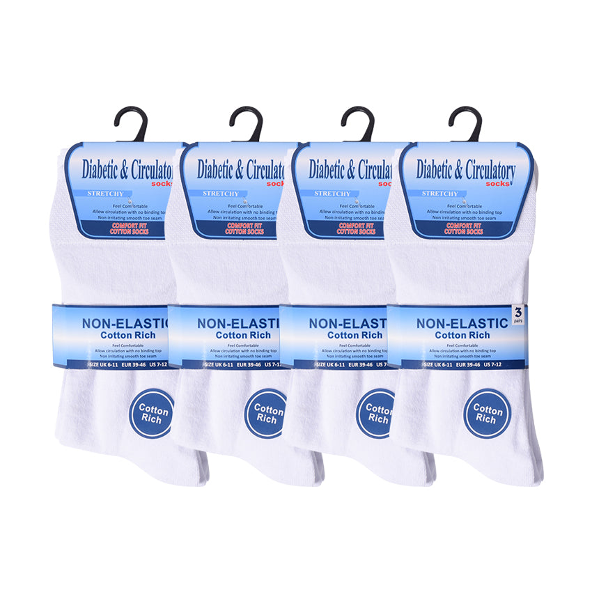 Mens Non Elastic Diabetic Socks - White (12 Pairs)
