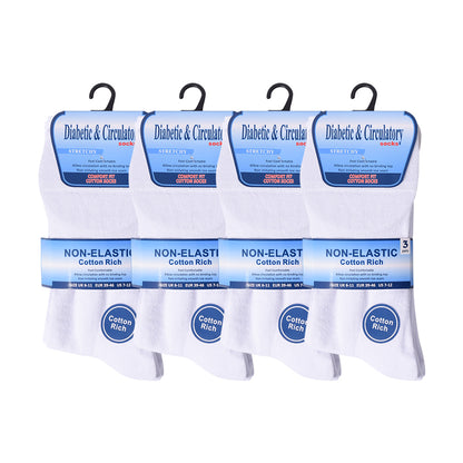 Mens Non Elastic Diabetic Socks - White (12 Pairs)