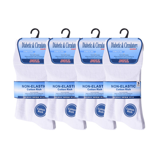 Mens Non Elastic Diabetic Socks - White (12 Pairs)