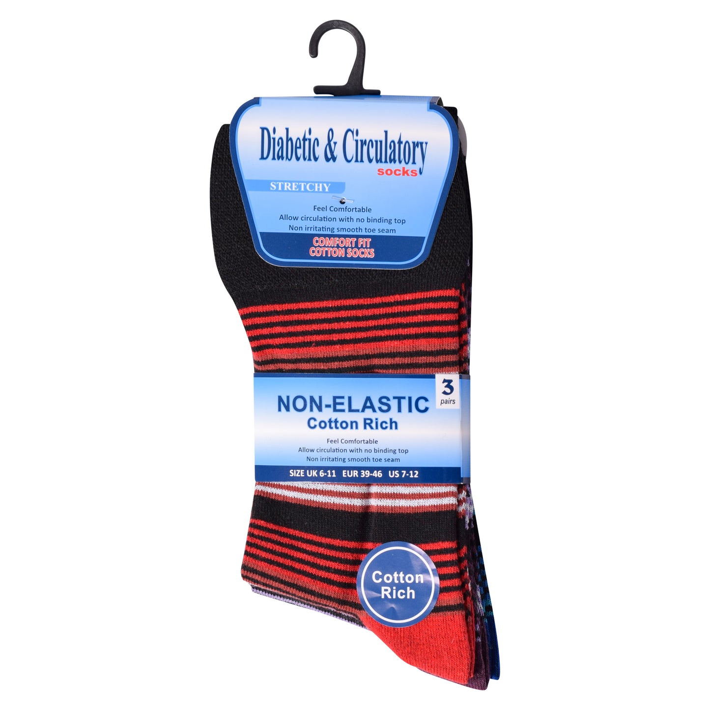 Mens Non Elastic Diabetic Socks - Bright Stripes (12 Pairs)