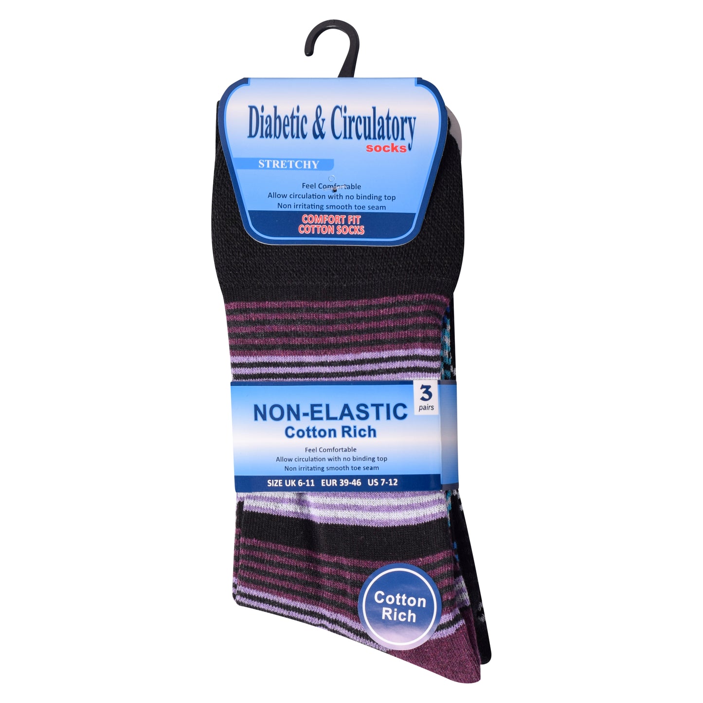 Mens Non Elastic Diabetic Socks - Bright Stripes (12 Pairs)