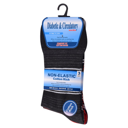 Mens Non Elastic Diabetic Socks - Bright Stripes (12 Pairs)