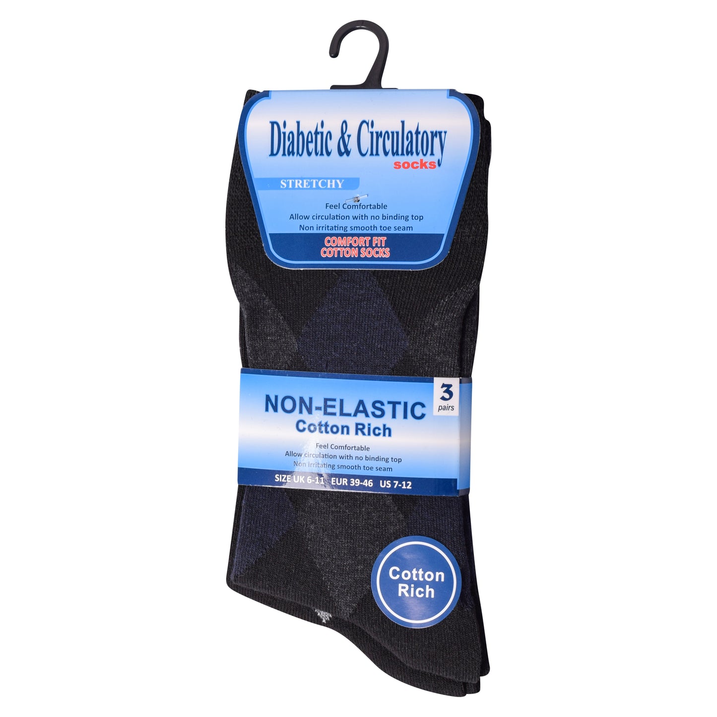Mens Non Elastic Diabetic Socks - Argyle V3 (12 Pairs)