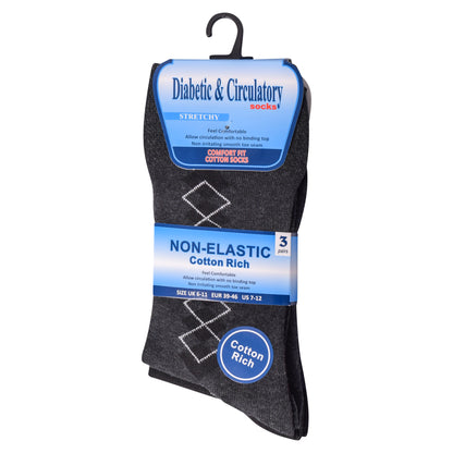 Mens Non Elastic Diabetic Socks - Argyle V3 (12 Pairs)