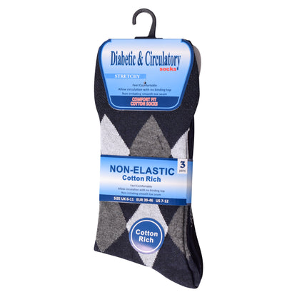 Mens Non Elastic Diabetic Socks - Argyle V3 (12 Pairs)