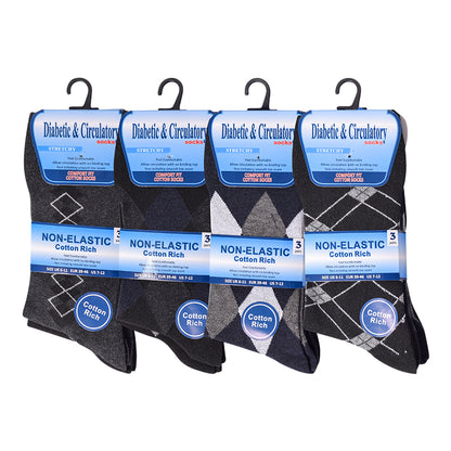 Mens Non Elastic Diabetic Socks - Argyle V3 (12 Pairs)