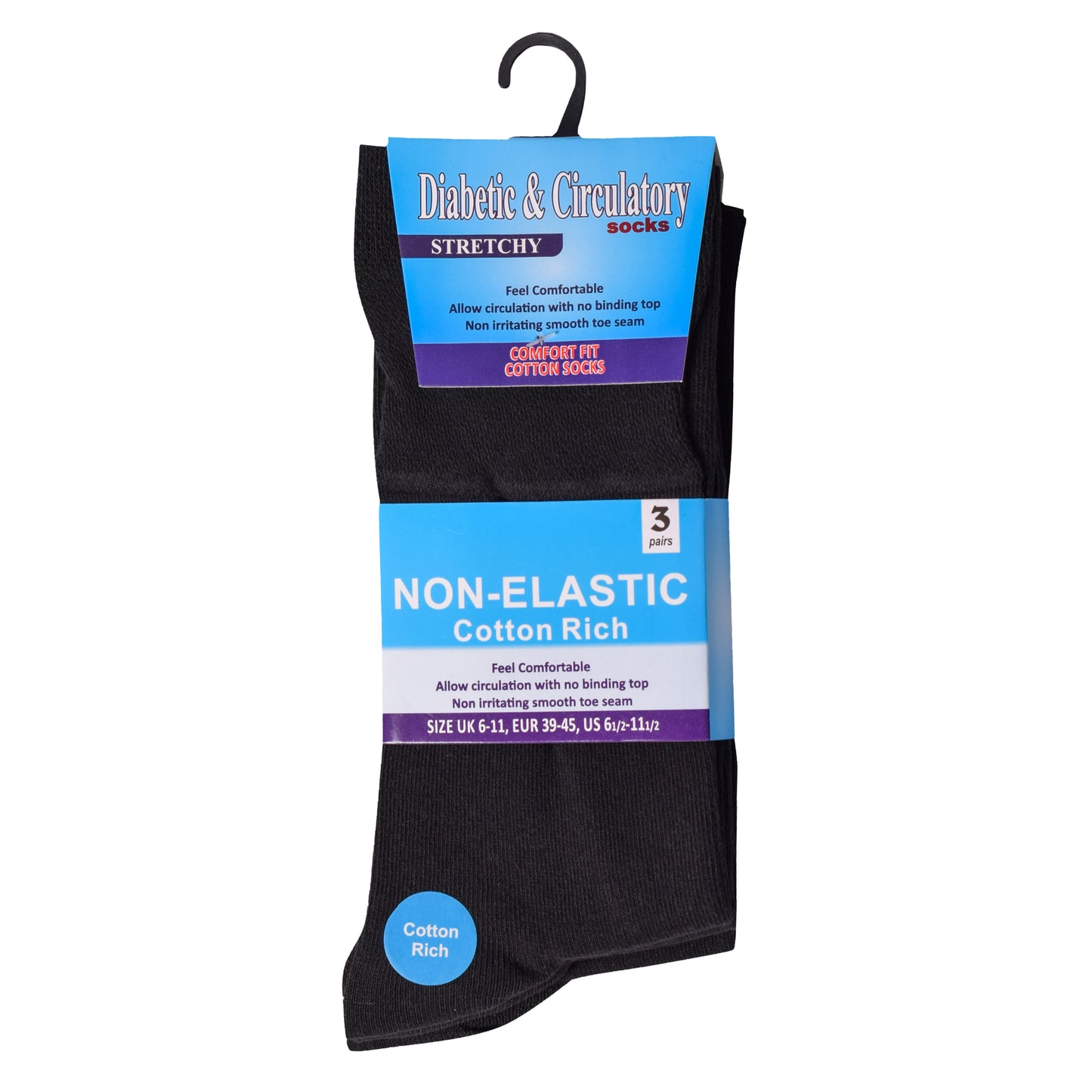 Mens Non Elastic Diabetic Socks - Black (12 Pairs)