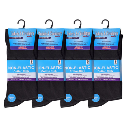 Mens Non Elastic Diabetic Socks - Black (12 Pairs)