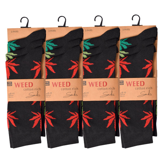 Mens Dress Socks - Mix Ganja leaf (12 Pairs)