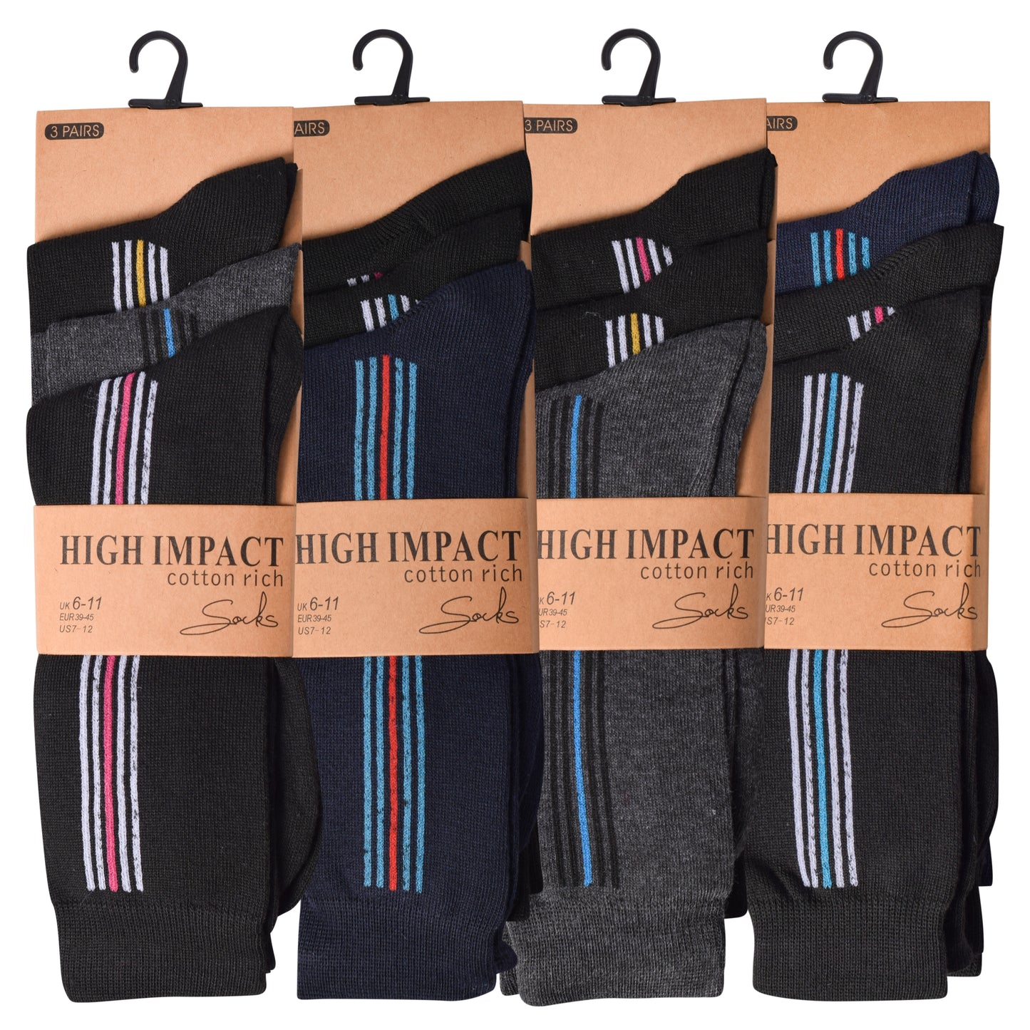 Mens Dress Socks - Striped (12 Pairs)