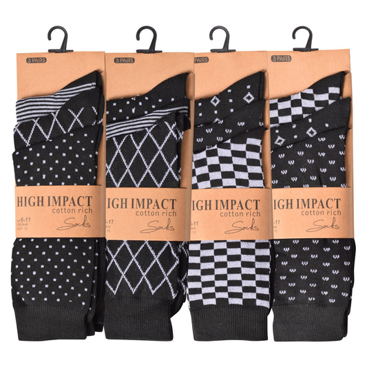 Mens Dress Socks - Multi Pattern Assorted (12 Pairs)