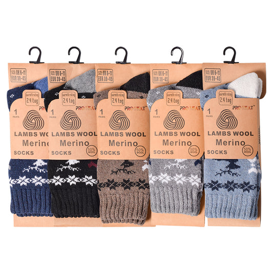 Mens Merino Lambs Wool Socks - Reindeer (12 Pairs)