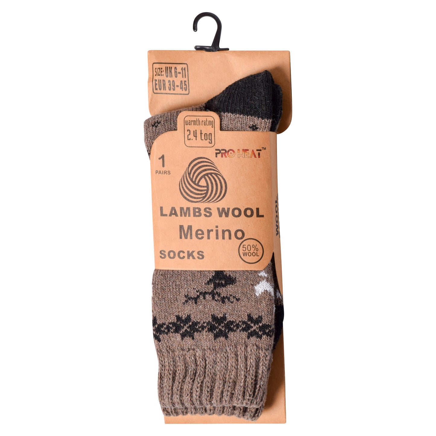 Mens Merino Lambs Wool Socks - Reindeer (12 Pairs)