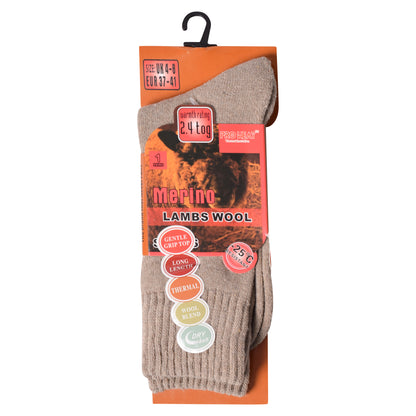 Ladies Merino Lambs Wool Socks - Plain Assorted (12 Pairs)