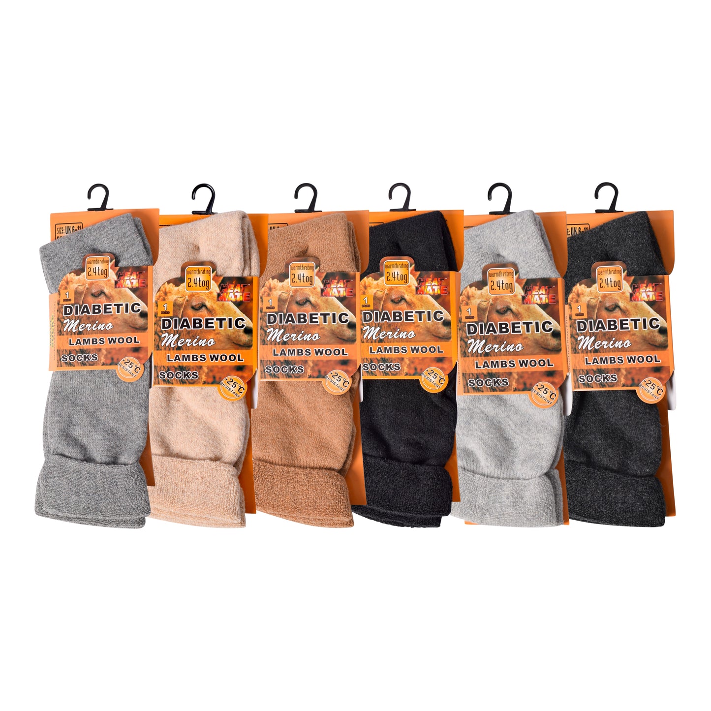 Mens Diabetic Merino Lambs Wool Socks -Assorted (12 Pairs)