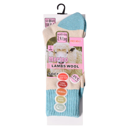 Ladies Merino Lambs Wool Socks - Two Tone (12 Pairs)