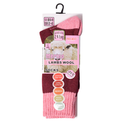 Ladies Merino Lambs Wool Socks - Two Tone (12 Pairs)