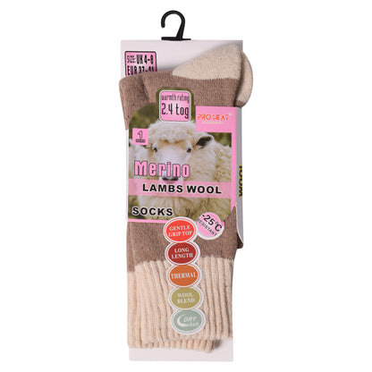 Ladies Merino Lambs Wool Socks - Two Tone (12 Pairs)