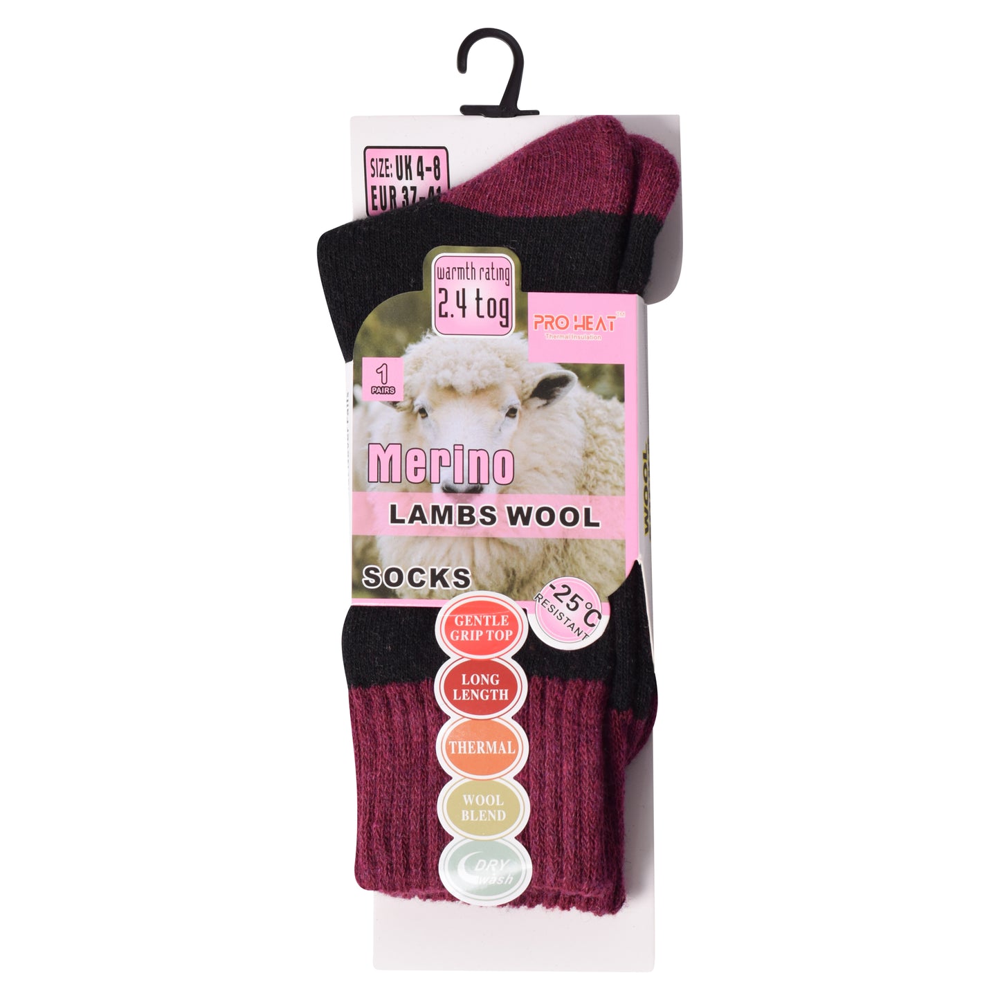 Ladies Merino Lambs Wool Socks - Two Tone (12 Pairs)