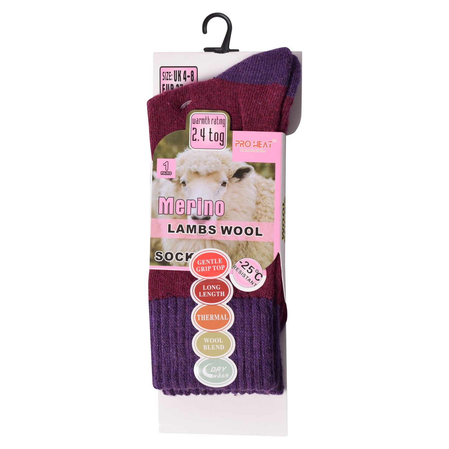 Ladies Merino Lambs Wool Socks - Two Tone (12 Pairs)