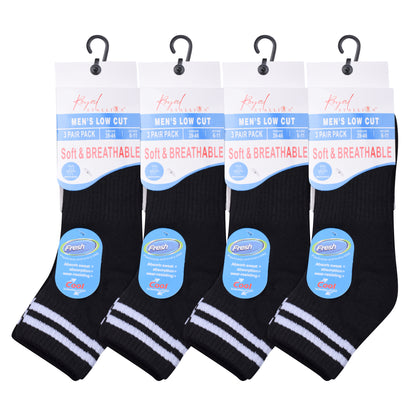 Mens Cushioned Trainer Socks - Black Striped (12 Pairs)