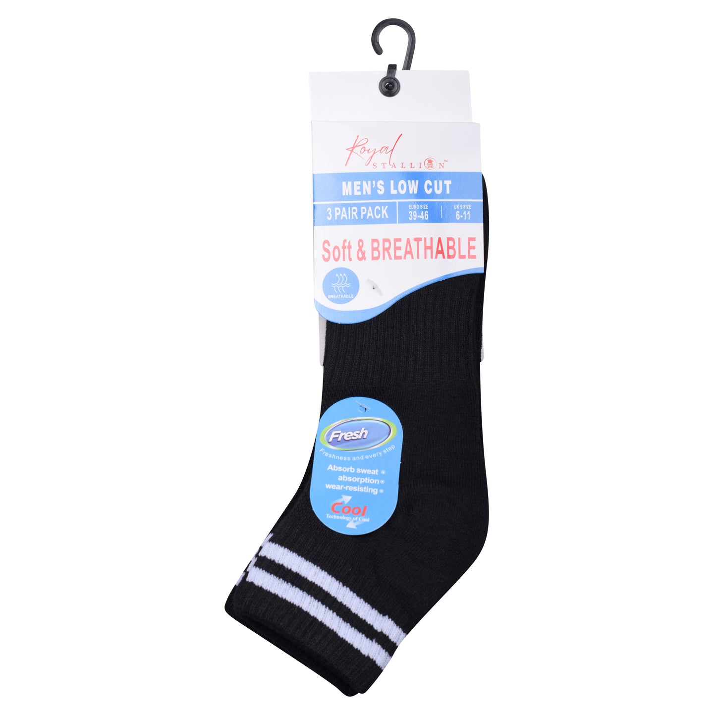 Mens Cushioned Trainer Socks - Black Striped (12 Pairs)