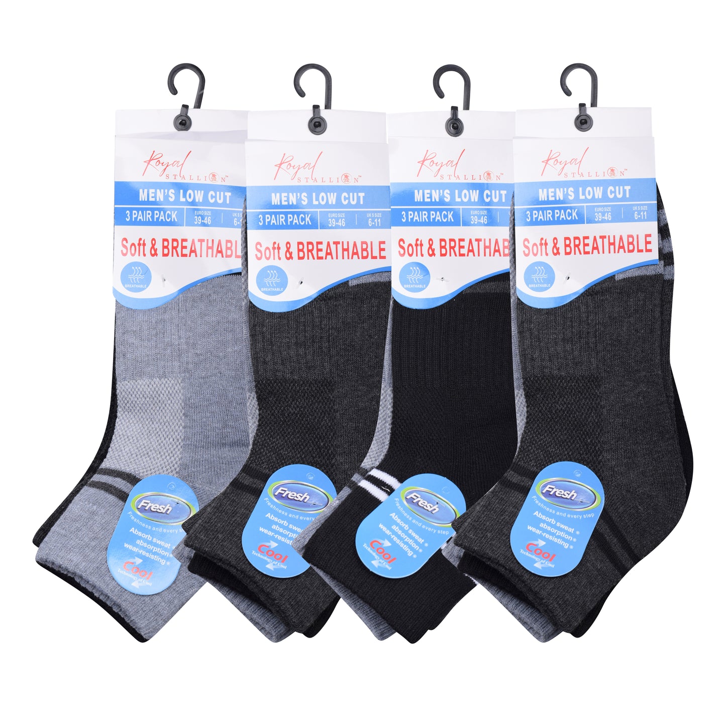 Mens Cushioned Trainer Socks - Assorted Striped (12 Pairs)