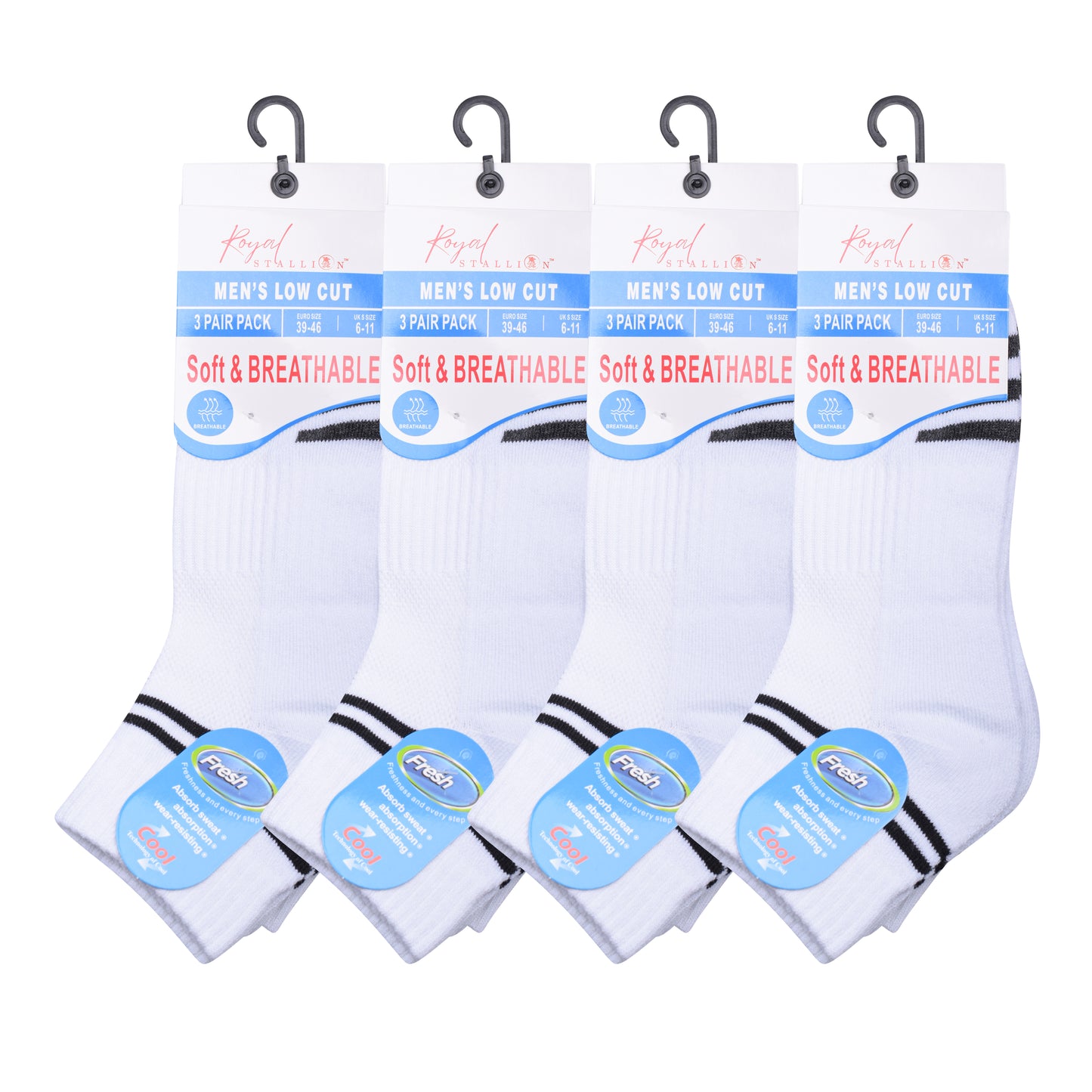 Mens Cushioned Trainer Socks - White/Black Striped (12 Pairs)